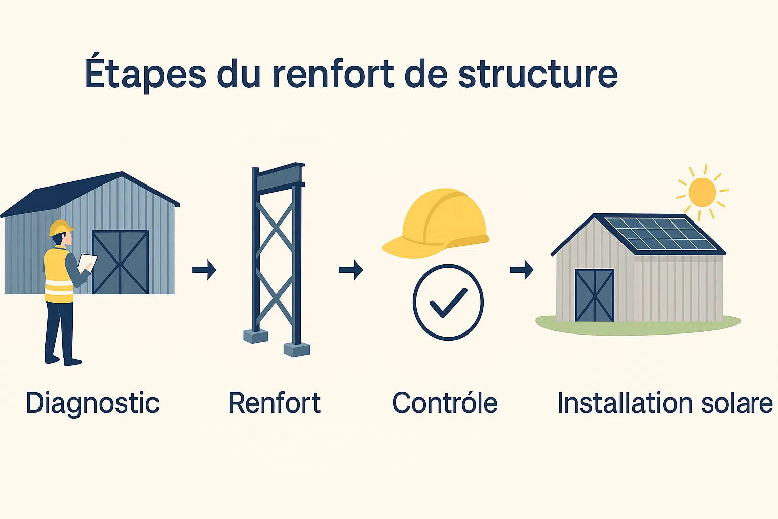 Étapes du renfort de structure hangar agricole