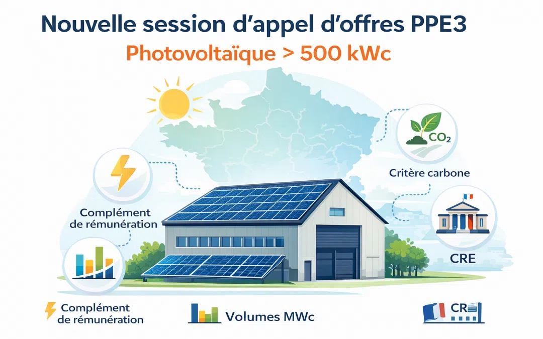 🖼️ VISUEL 2 — Mécanisme du complément de rémunération 🎯 Titre Comment fonctionne le complément de rémunération ? 📍 Placement Section “Le complément de rémunération”. 🎨 Concept Schéma pédagogique : Producteur → Marché de l’électricité → Prix de marché ↓ État → Complément si prix < tarif cible Graphique simple avec : courbe de prix de marché ligne horizontale “prix cible AO” zone de compensation 🧩 Objectif Rendre compréhensible en 5 secondes un mécanisme complexe.